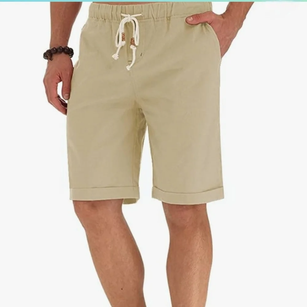 Amazon Essentials Men’s Linen Shorts Casual Drawstring Summer Beach Shorts-NWT